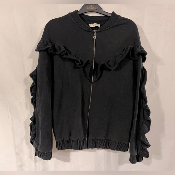 Womens black bomber jacket medium frilly whimsigoth fairy core - Picture 1 of 11